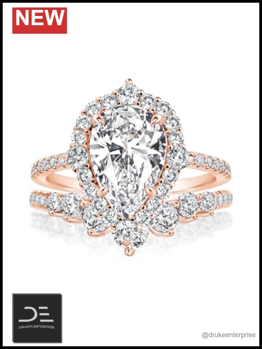 2.5CT Pear CZ Halo Bridal Ring Set in 925 Silver